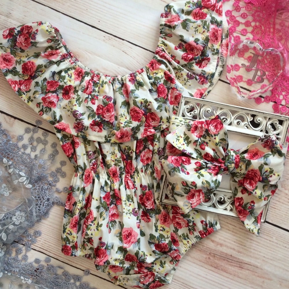 Boutique Baby Girl Floral Romper & Headband.